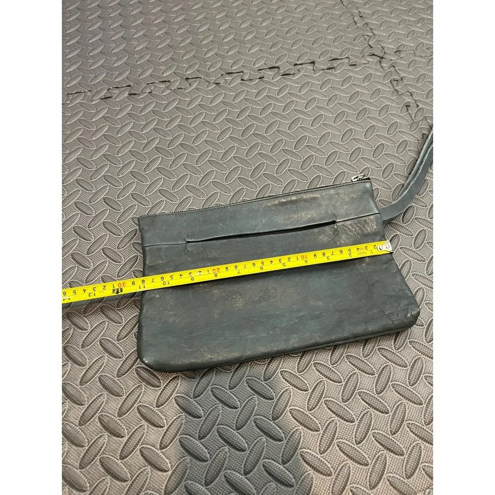 OPVS Clutch Bag Unisex OS Gray Blue Leather Distressed Minimalist Wristlet Pouch
